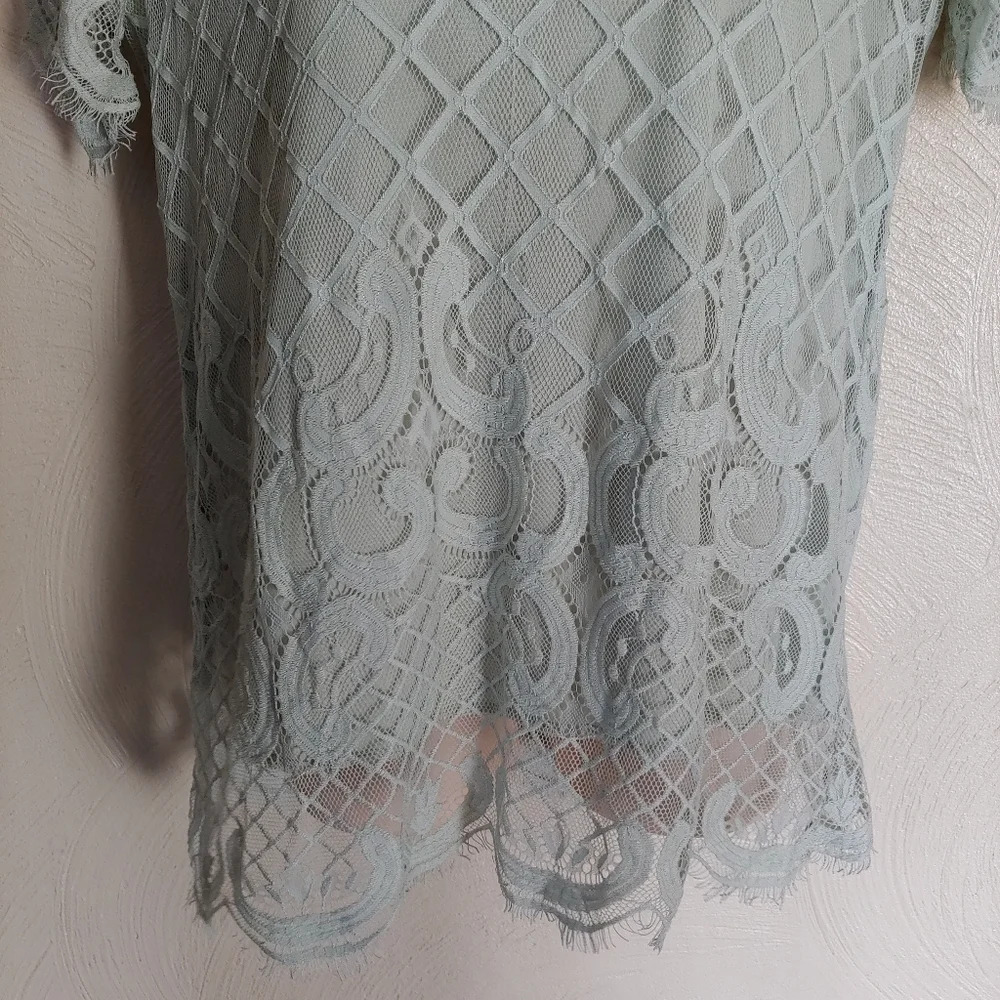 Luna Rae Mint Green Crochet Lace Short Sleeve Blouse Top Size Women's Large - Picture 5 of 12